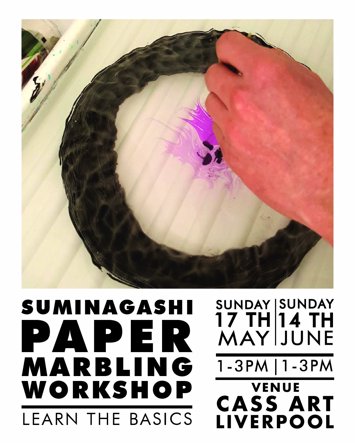 Event flyer for Suminagashi Paper Marbling Workshop on Sunday 14th June 2026