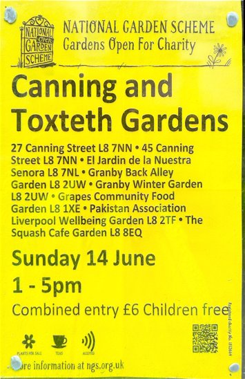 Event flyer for Open Gardens: Canning and Toxteth on Sunday 14th June 2026